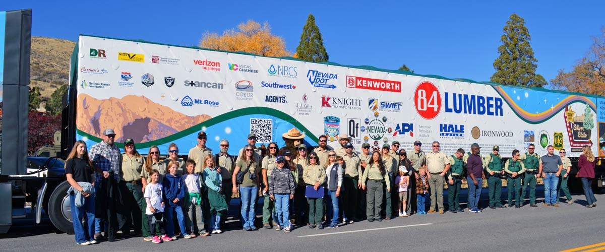 "The People's Tree" transported across the country by semi-trailer truck.