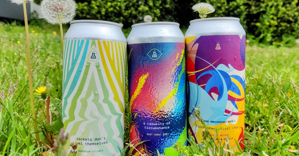 colorful beer cans lined up