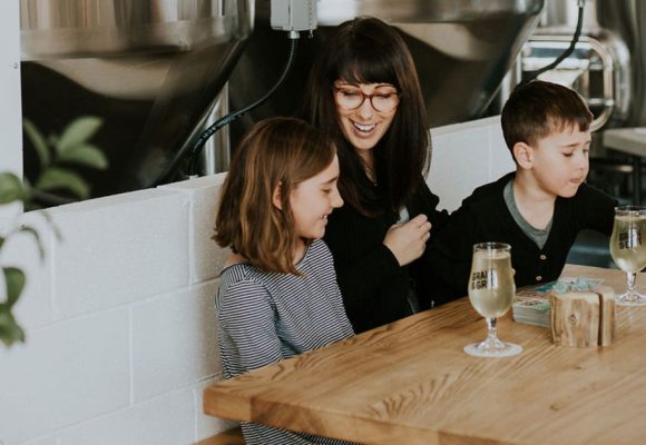 family in brewery